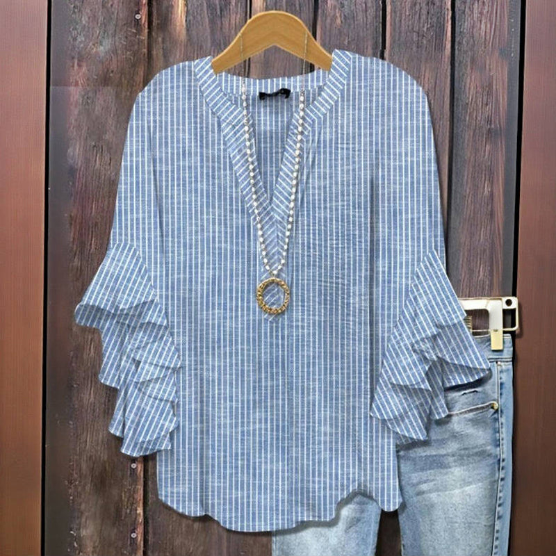 Blue lines™ | striped ruffle blouse