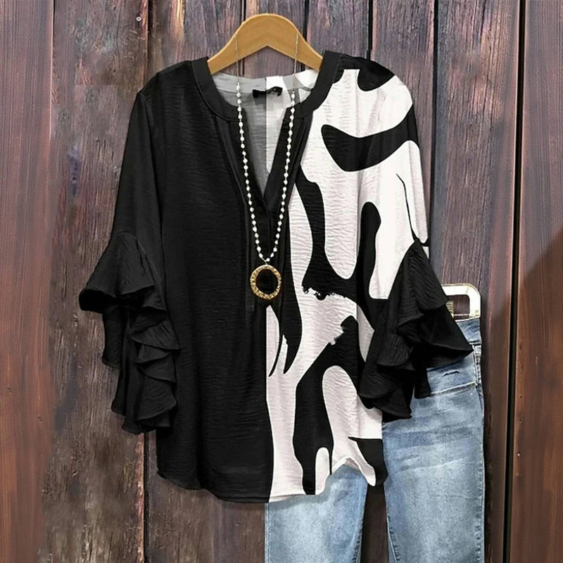 Noir wave™ | abstract contrast blouse