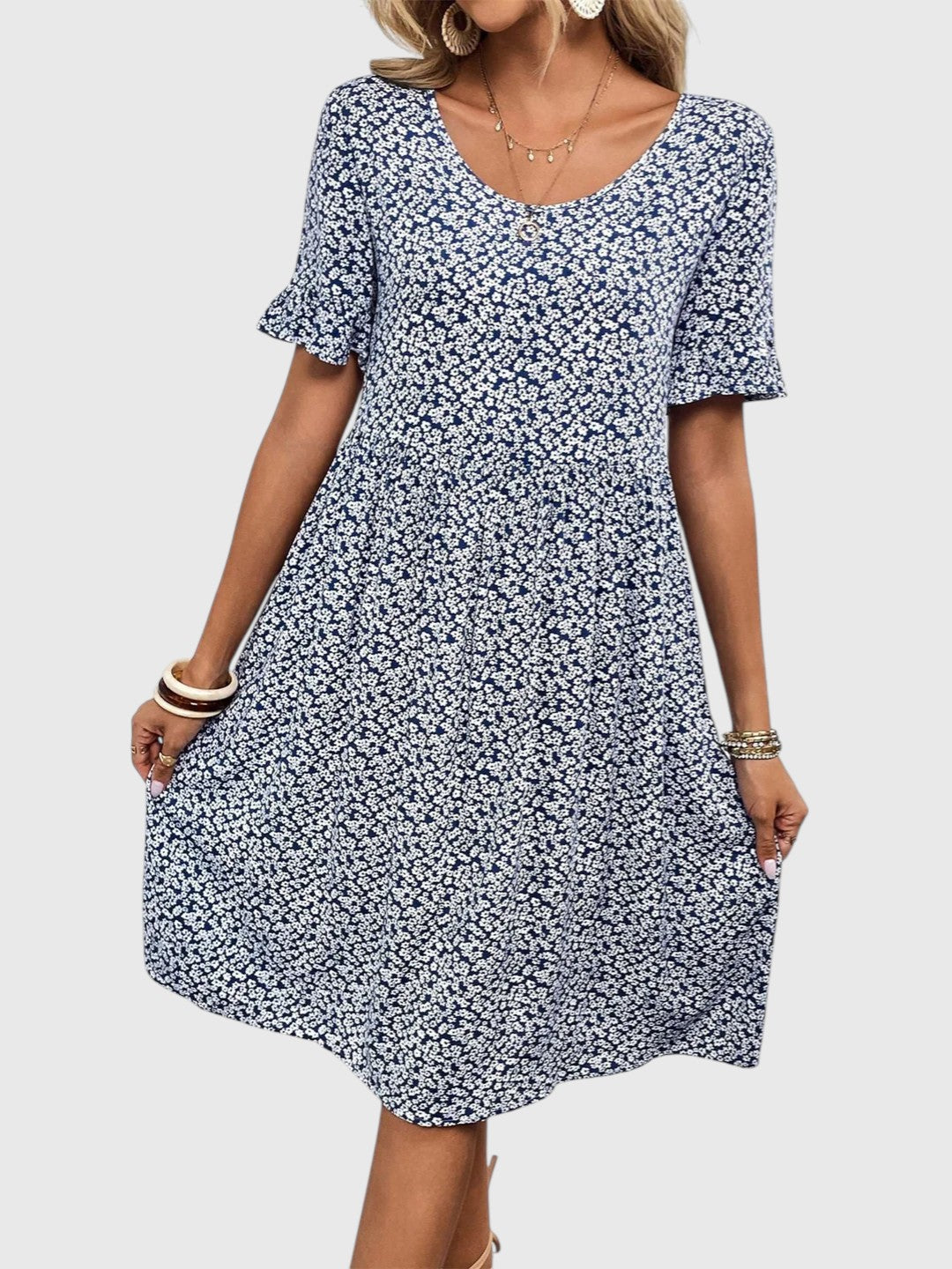 TIANNA™ | FLORAL PRINTED MIDI SUMMER DRESS WITH TUMMY COVERAGE