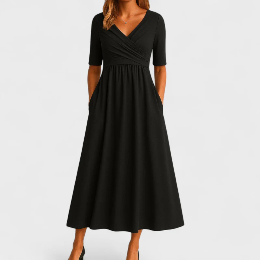 JEWELL™ | CROSSED MIDI DRESS WITH SHORT SLEEVES