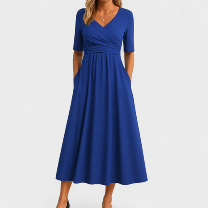 JEWELL™ | CROSSED MIDI DRESS WITH SHORT SLEEVES