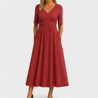 JEWELL™ | CROSSED MIDI DRESS WITH SHORT SLEEVES