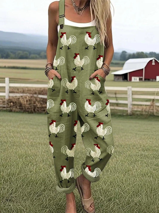 Clara | Rooster Print Overalls